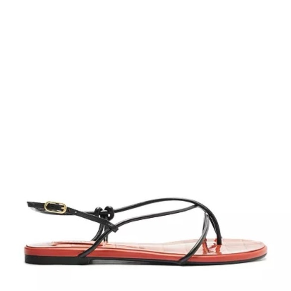 SCHUTZ Strappy Flat Sandals Orange Croc Embossed Lace Up Ankle Wrap Size 7.5 - Picture 4 of 7